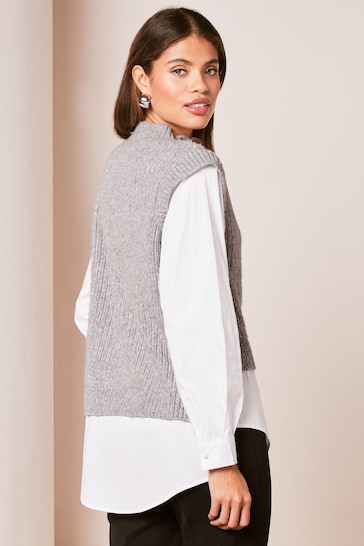 Lipsy Grey 2 in 1 Knitted Shirt Jumper