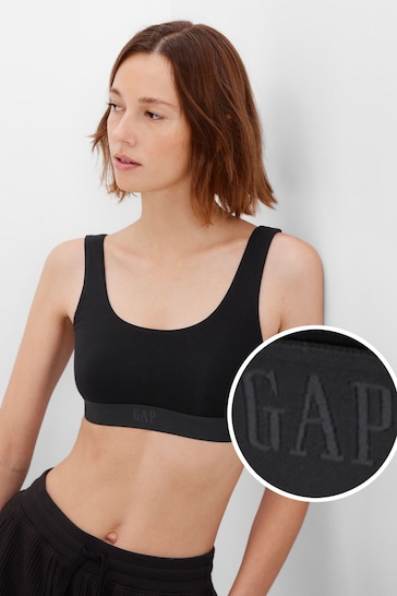 Buy Gap Black Stretch Cotton Logo Bralette from the Next UK online shop