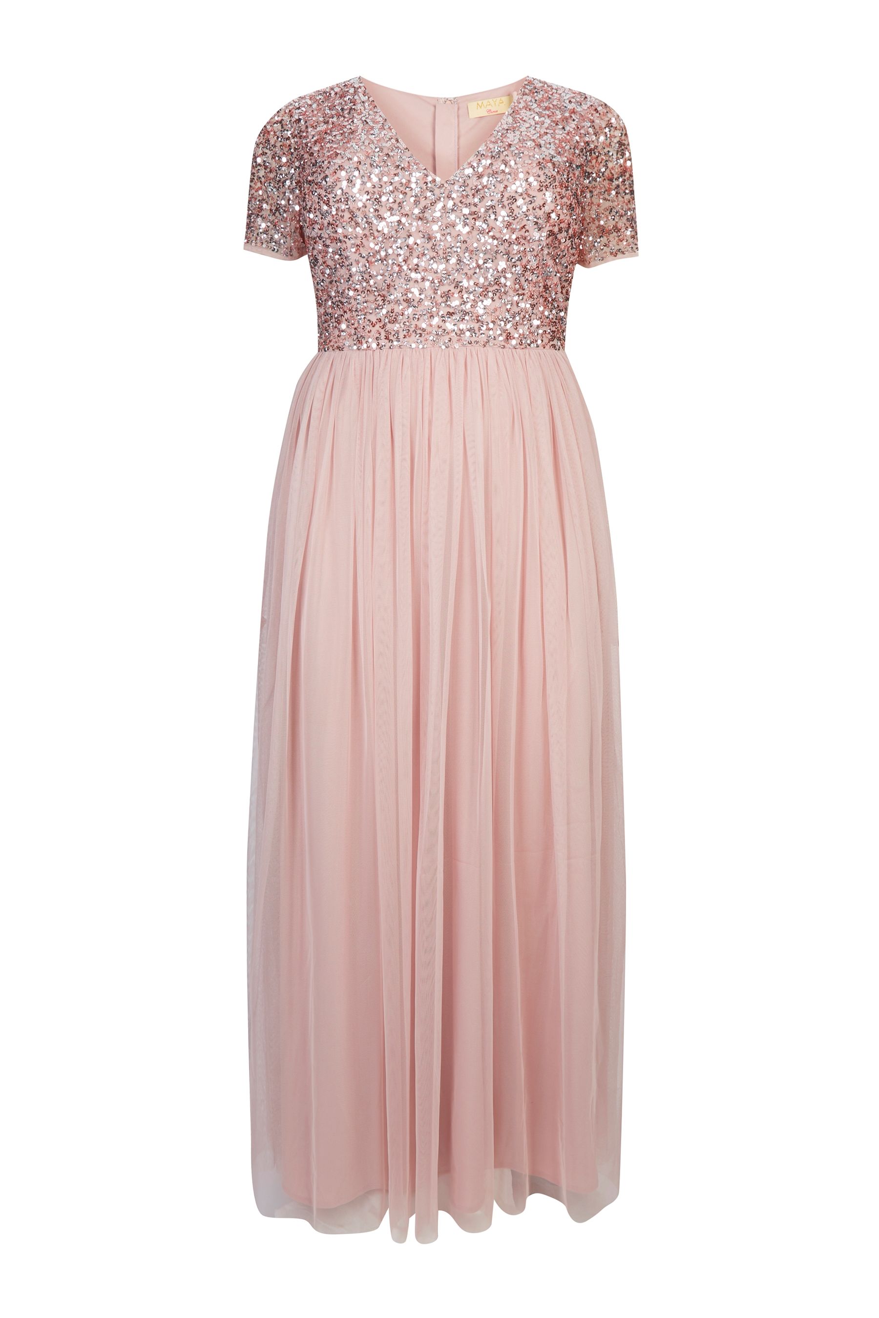 Buy Maya Pink Curve V Neck Short Sleeve Sequin Maxi Dress from the
