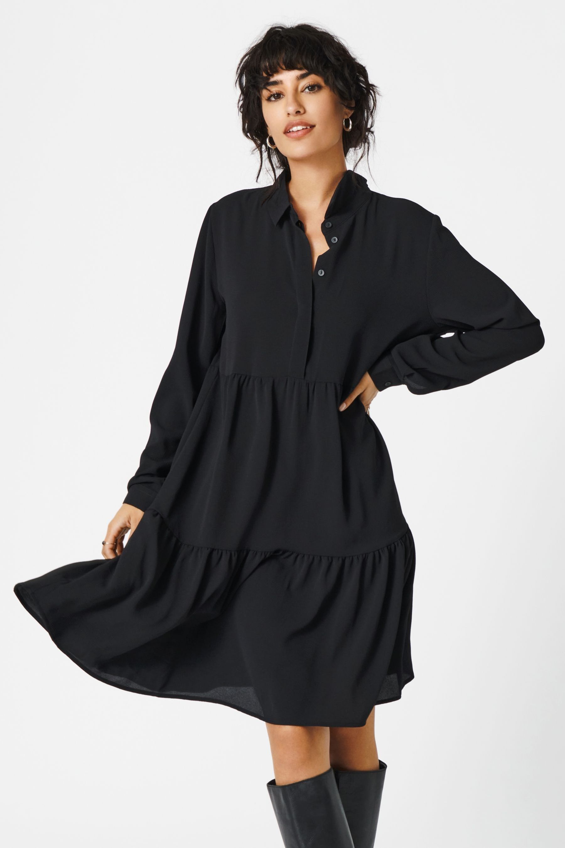 Black tiered smock dress 2025