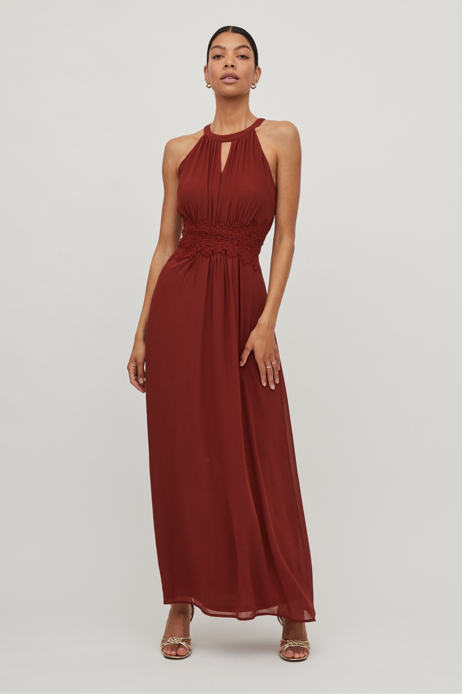 Buy Vila Red Halter Neck Tulle Maxi Dress from the Next UK online shop