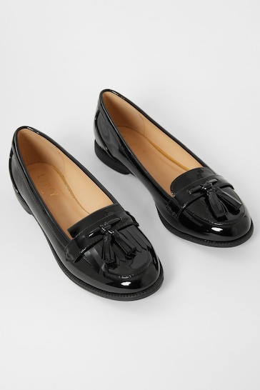 Lipsy Black Patent Regular Fit Tassle School Loafer School Shoe