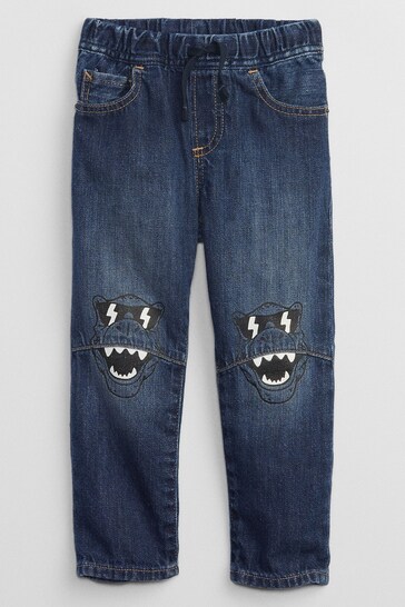 Gap Dark Wash Blue Pull-On Slim Dinosaur Print Jeans