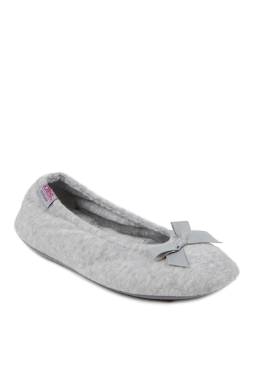 Totes Grey Isotoner Terry Ballet With Bow