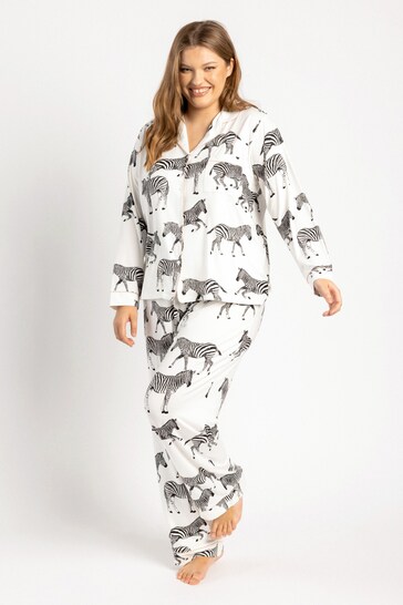 Chelsea Peers Cream Curve Curve Zebra Button Up Pyjama Set