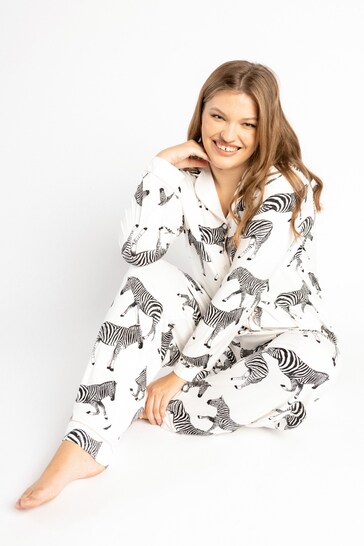 Chelsea Peers Cream Curve Curve Zebra Button Up Pyjama Set