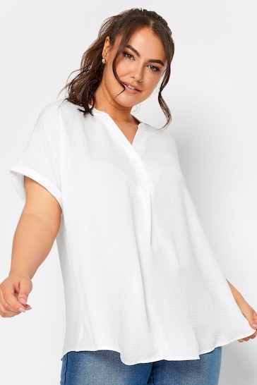 Yours Curve White Short Sleeve Half Placket Blouse