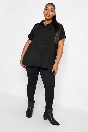 Yours Curve Black Short Sleeve Utility Blouse