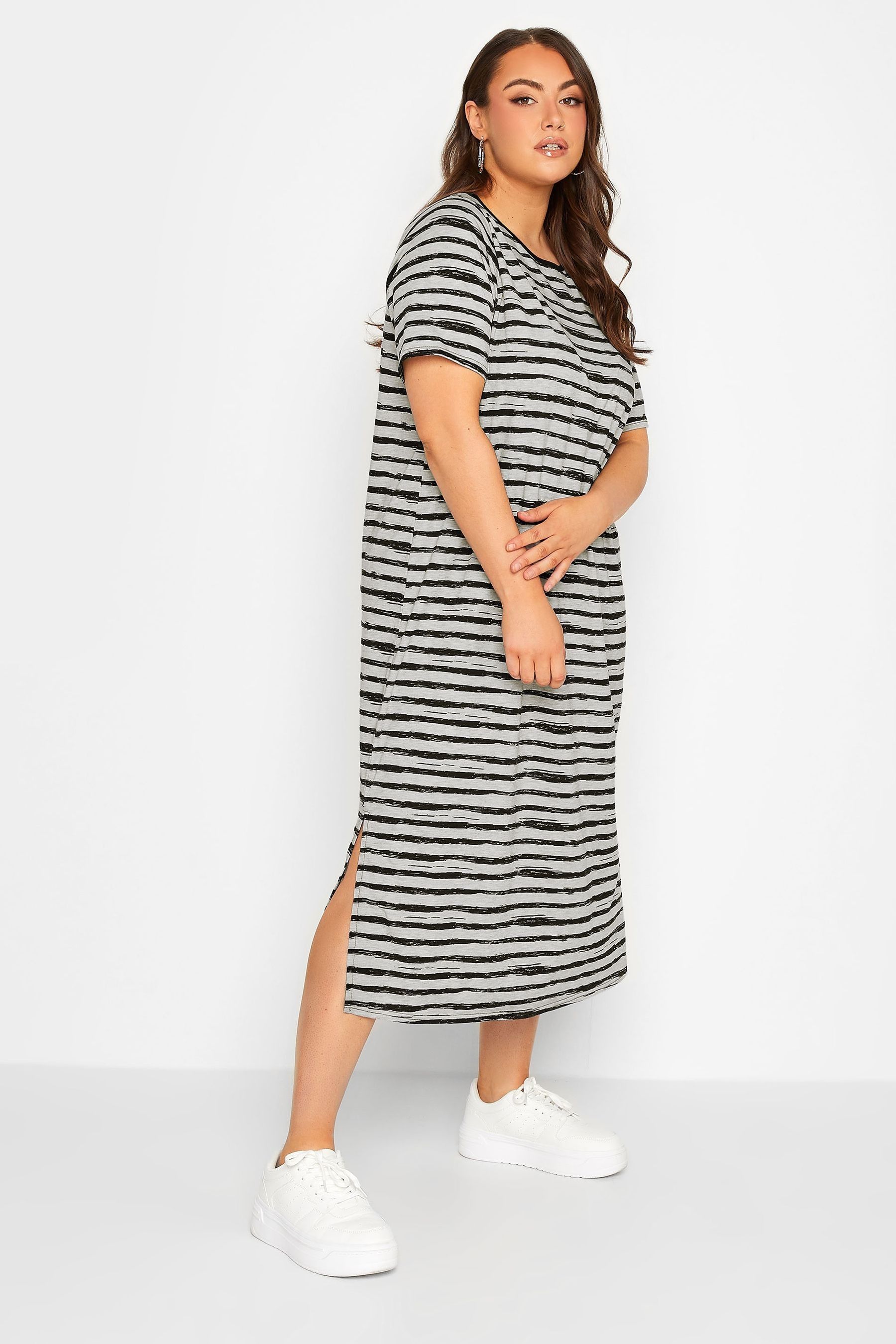 Buy Yours Curve Grey Stripe Maxi T Shirt Dress from the Next UK
