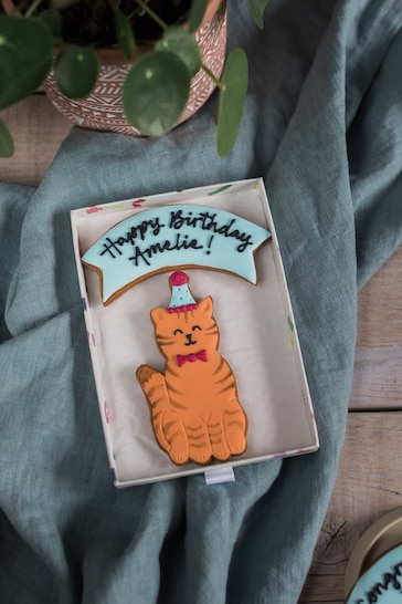 Personalised Celebration Cat Biscuit Gift by Honeywell Bakes