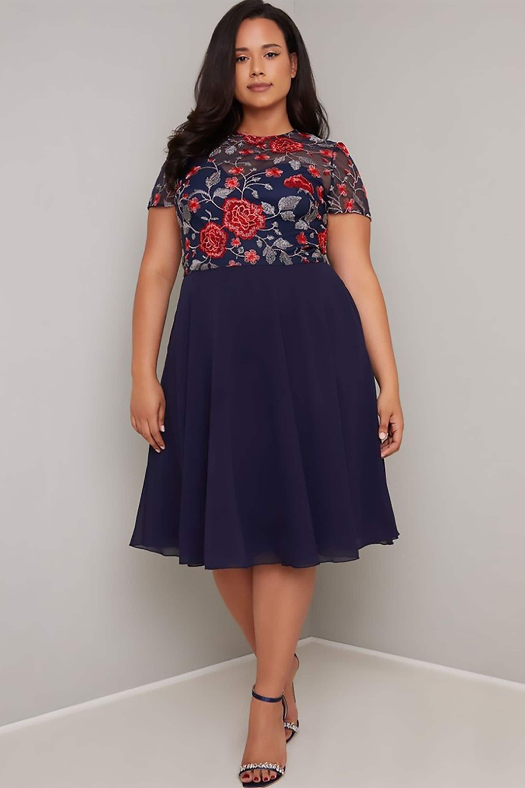 Buy Chi Chi London Navy Curve Merryn Embroidered Bodice Dress from