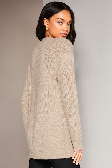 Lipsy Oatmeal Mixed Cable Knit Cardigan