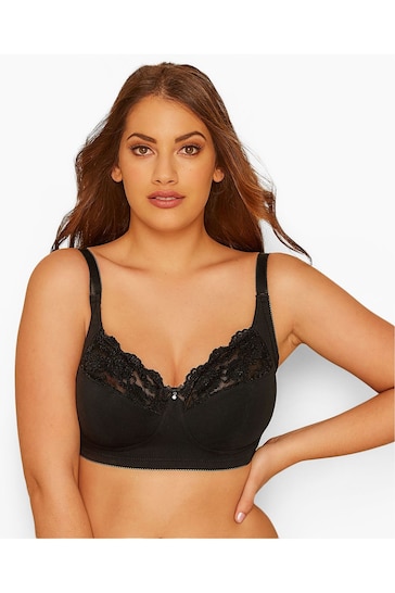 Yours Curve Black Curve Non-Wired Cotton Bra With Lace Trim - Best Seller