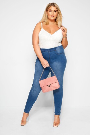 Yours Curve Mid Blue Pull On Bum Shaper Lola Jeggings