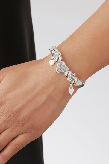 Lipsy Jewellery Silver Pave Crystal Heart Charm Bracelet