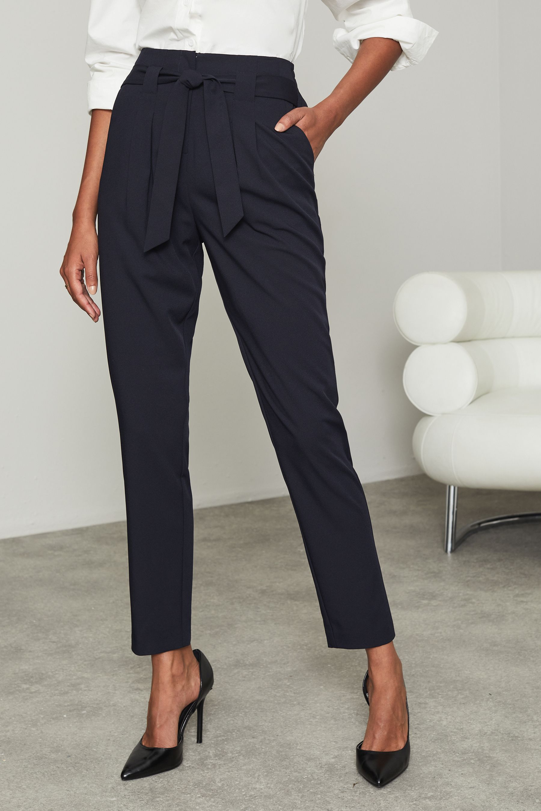 Lipsy Blue Tailored Belted Tapered Trousers