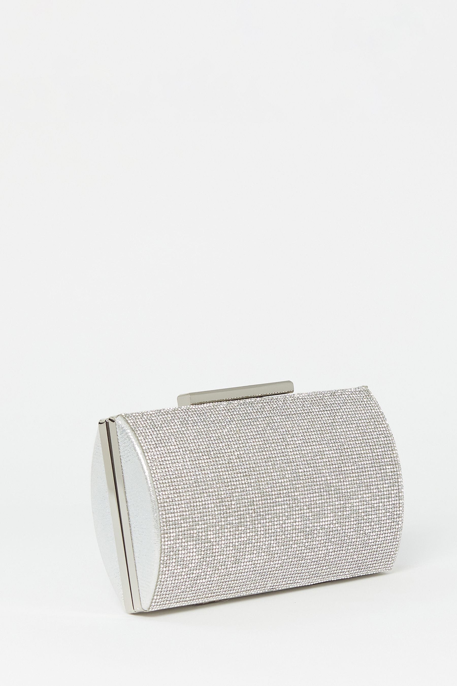 Silver diamante sales clutch bag