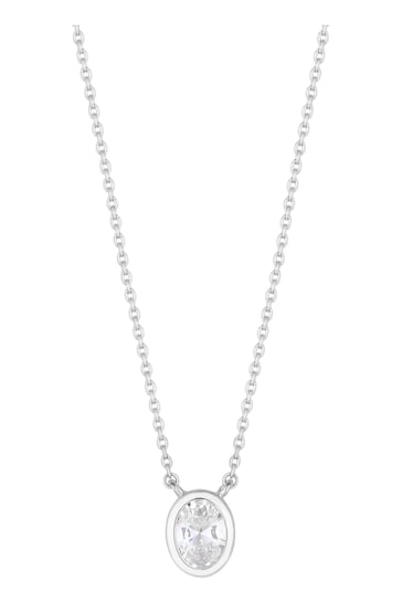Simply Silver Silver Tone Cubic Zirconia Oval Pendant Necklace