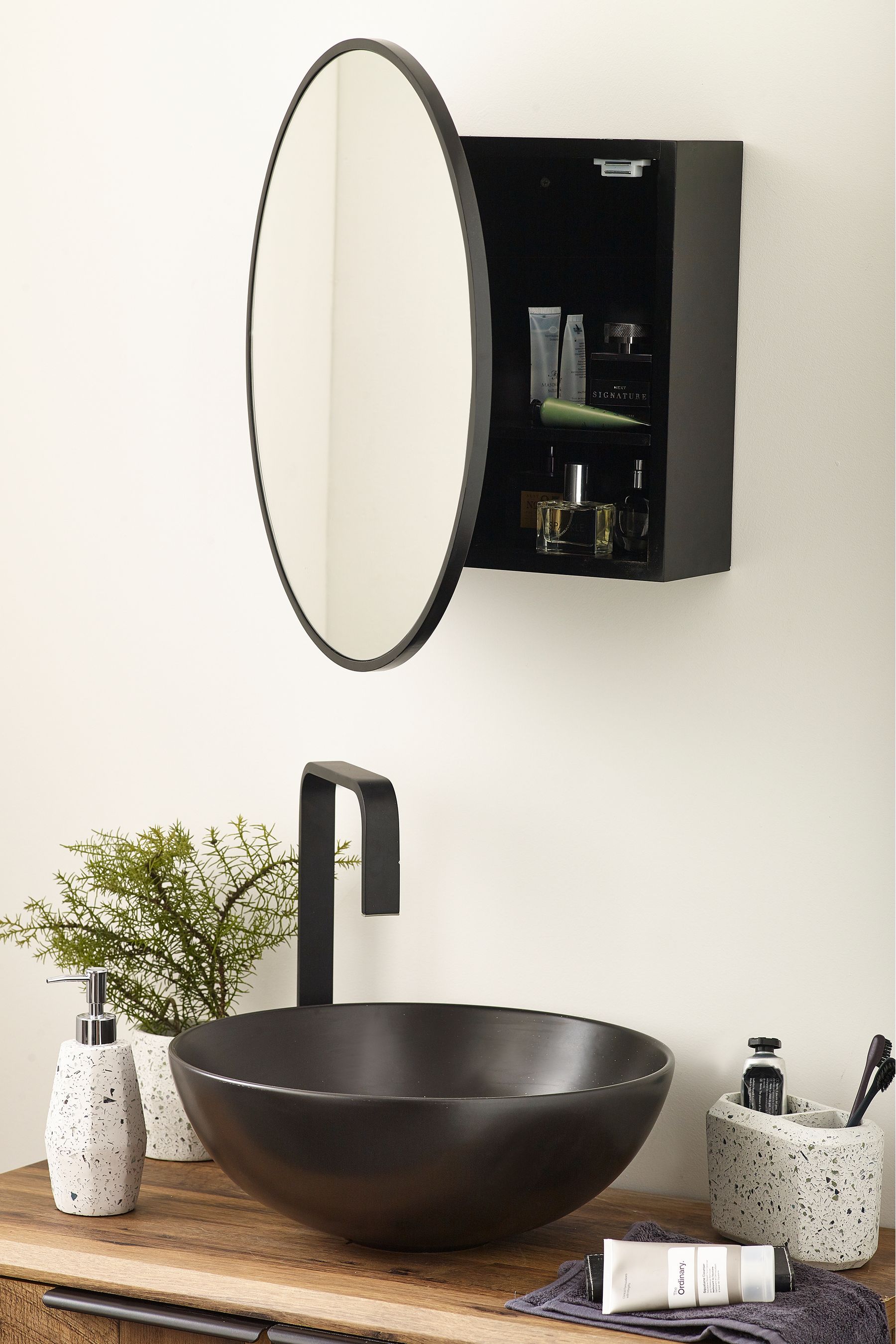 Round bathroom storage mirror sale