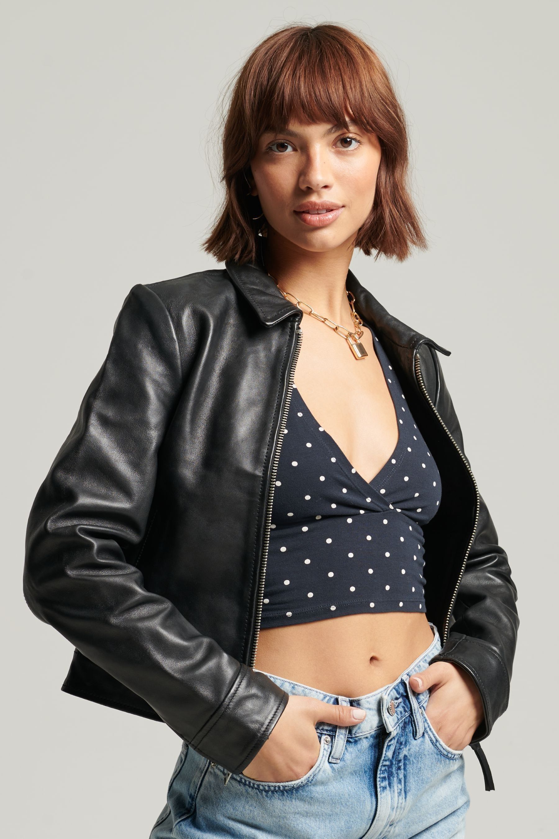 Buy Superdry Black Downtown Leather Jacket from the Next UK online