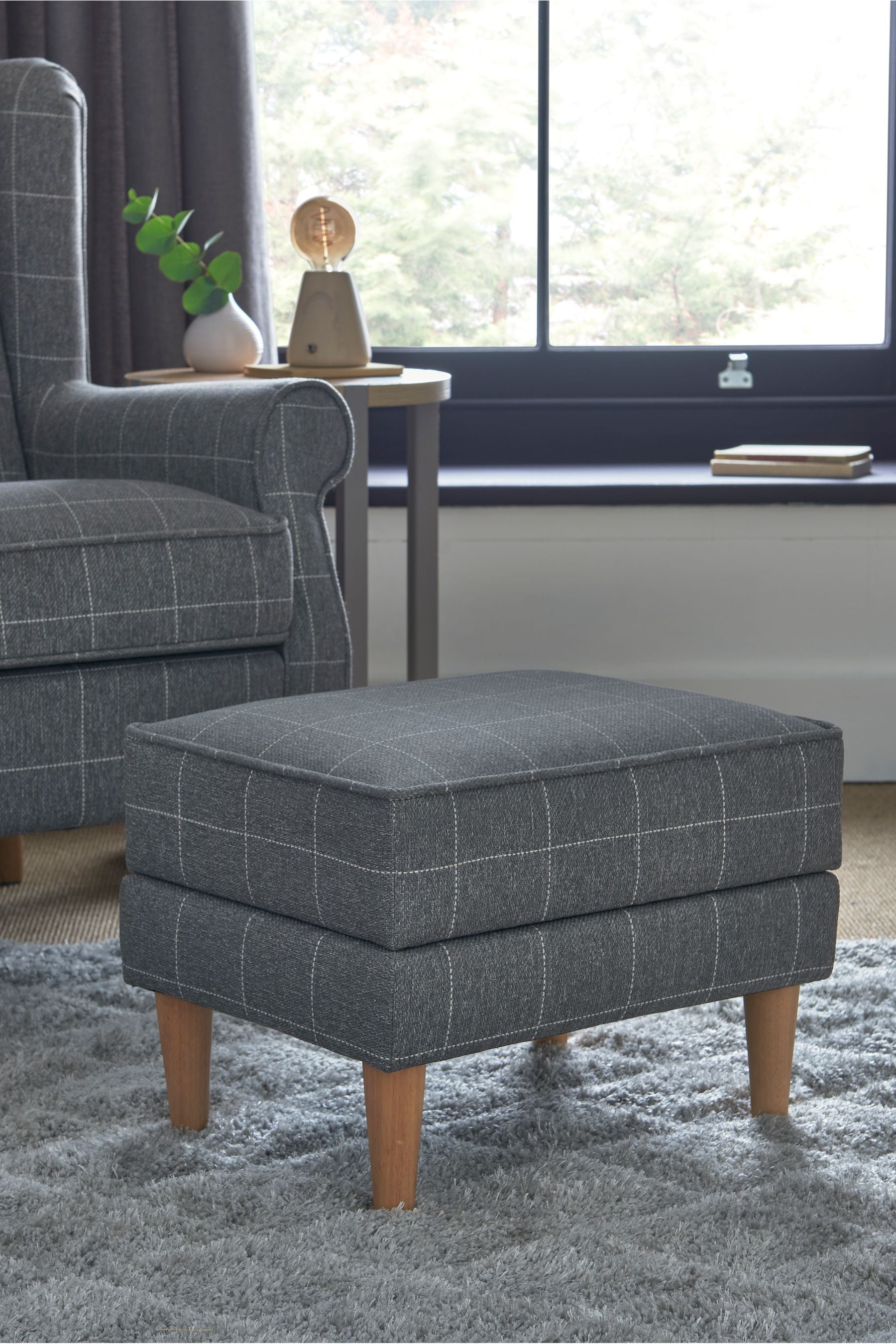 Buy Tweedy Check Lawson Mid Grey Sherlock Storage Footstool from