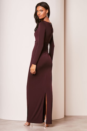 Lipsy Purple Long Sleeve Ruched Maxi Dress