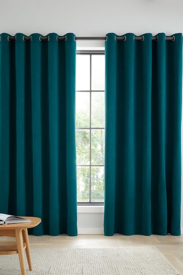 Catherine Lansfield Teal Blue Wilson Thermal Blackout Lined Eyelet Curtains