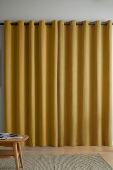 Catherine Lansfield Yellow Wilson Thermal Blackout Lined Eyelet Curtains