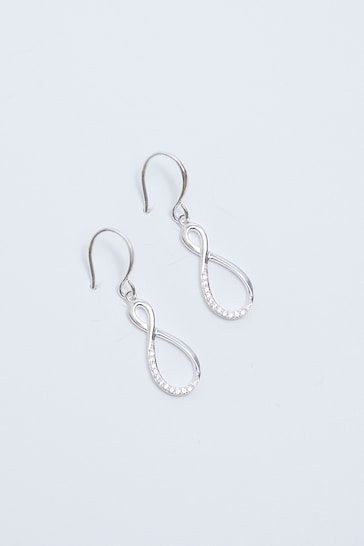 Simply Silver Silver Tone Polished And Cubic Zirconia Infinity Drop Earrings