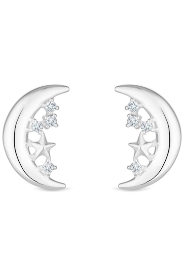 Simply Silver Silver Tone Polished And Cubic Zirconia Celestial Crescent Earrings