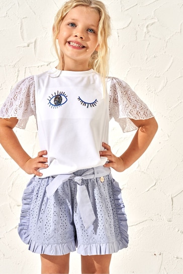 Angel & Rocket Blue Cleo Frill Broderie Shorts