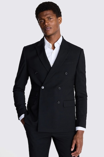 MOSS Black Slim Fit Double Breasted Stretch Suit: Jacket