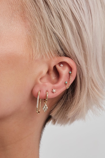 Inicio Gold Tone Chain Stud Hoop Earrings
