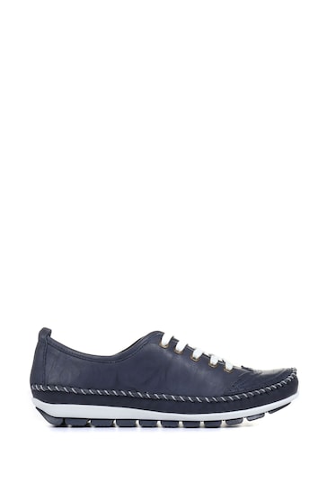 Pavers Navy Ladies Leather Lace-Up Trainers