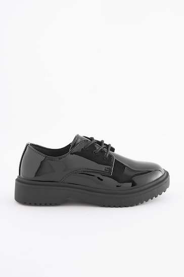 Black Patent Standard Fit (F) School Chunky Lace-Up Shoes