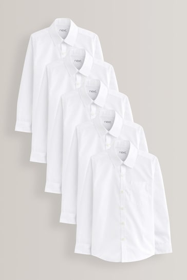White Slim Fit 5 Pack Long Sleeve School Shirts (3-17yrs)