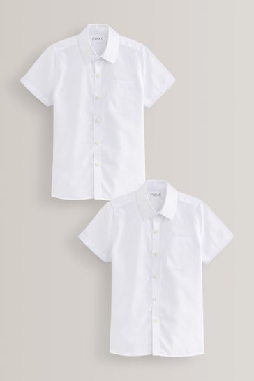 White Slim Fit 2 Pack Short Sleeve School Shirts (3-17yrs)