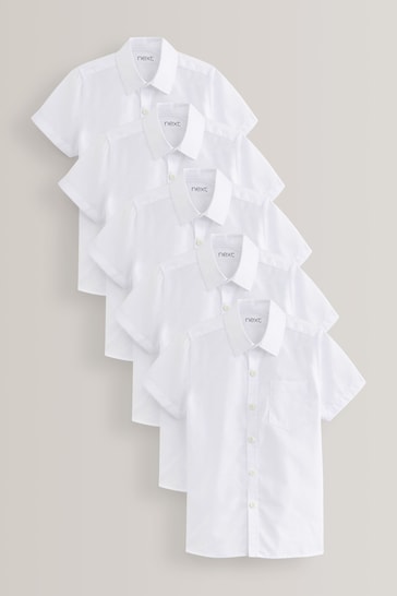 White Slim Fit 5 Pack Short Sleeve School Shirts (3-17yrs)