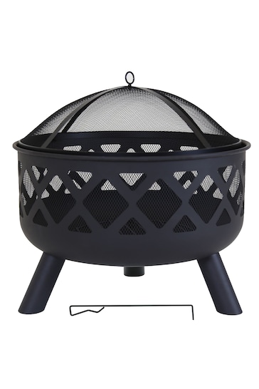 Charles Bentley Black Large Round Garden Metal Fire Pit With Mesh