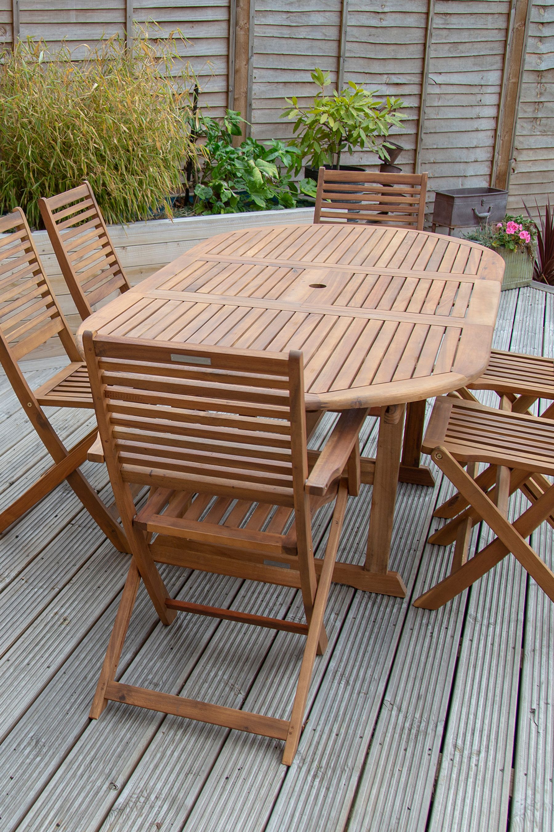 Charles Bentley Wood Garden Acacia Hardwood Furniture Set With Extendable Table 6 Chairs
