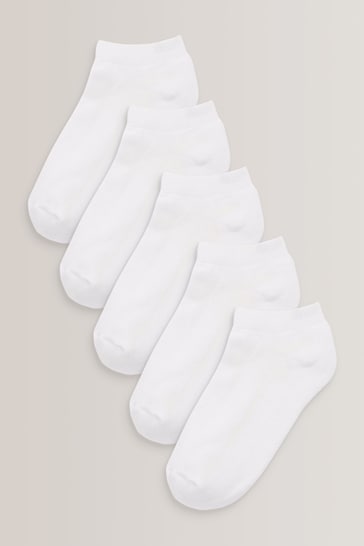 Plain White 5 Pack Cushioned Footbed Sports Trainer Socks