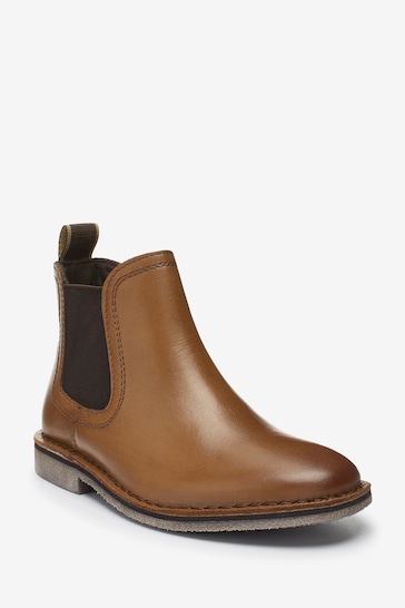 Tan Brown Wide Fit (G) Leather Chelsea Boots