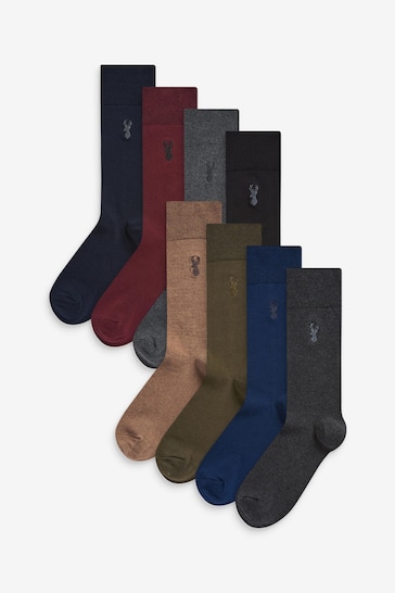Multi 8 Pack Embroidered Stag Socks