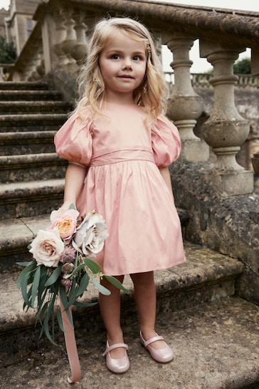 Pink Taffeta Bridesmaid Bow Dress (3mths-10yrs)