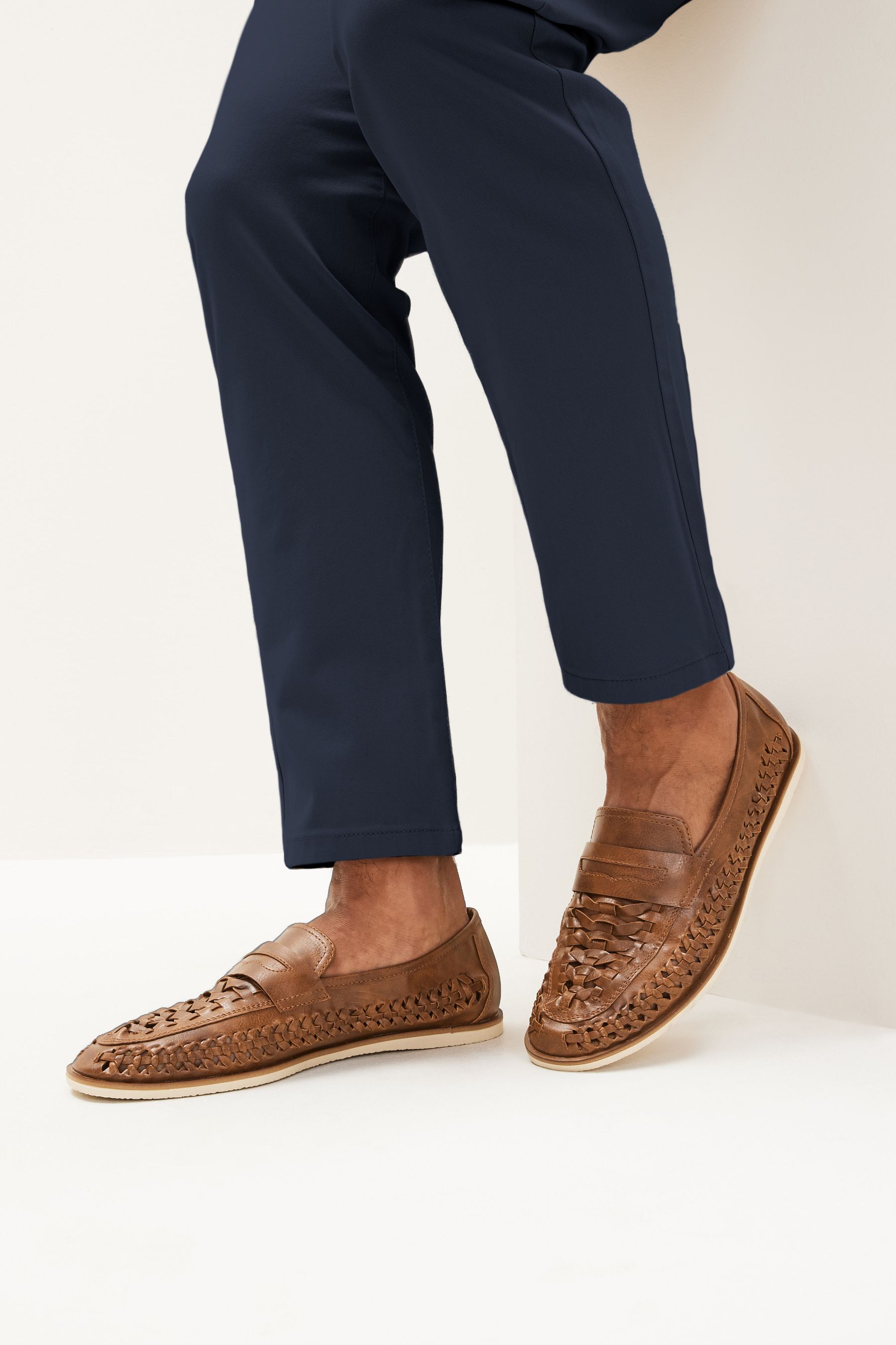 Woven tan loafers sale