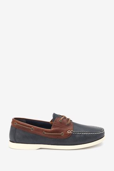 Navy Blue Leather Boat Shoes