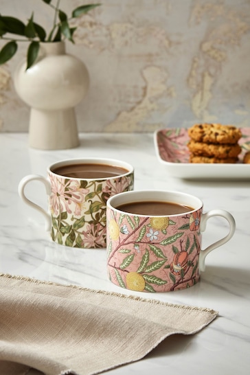 Morris & Co. Set of 2 Pink Fruit & Honeysuckle Mugs