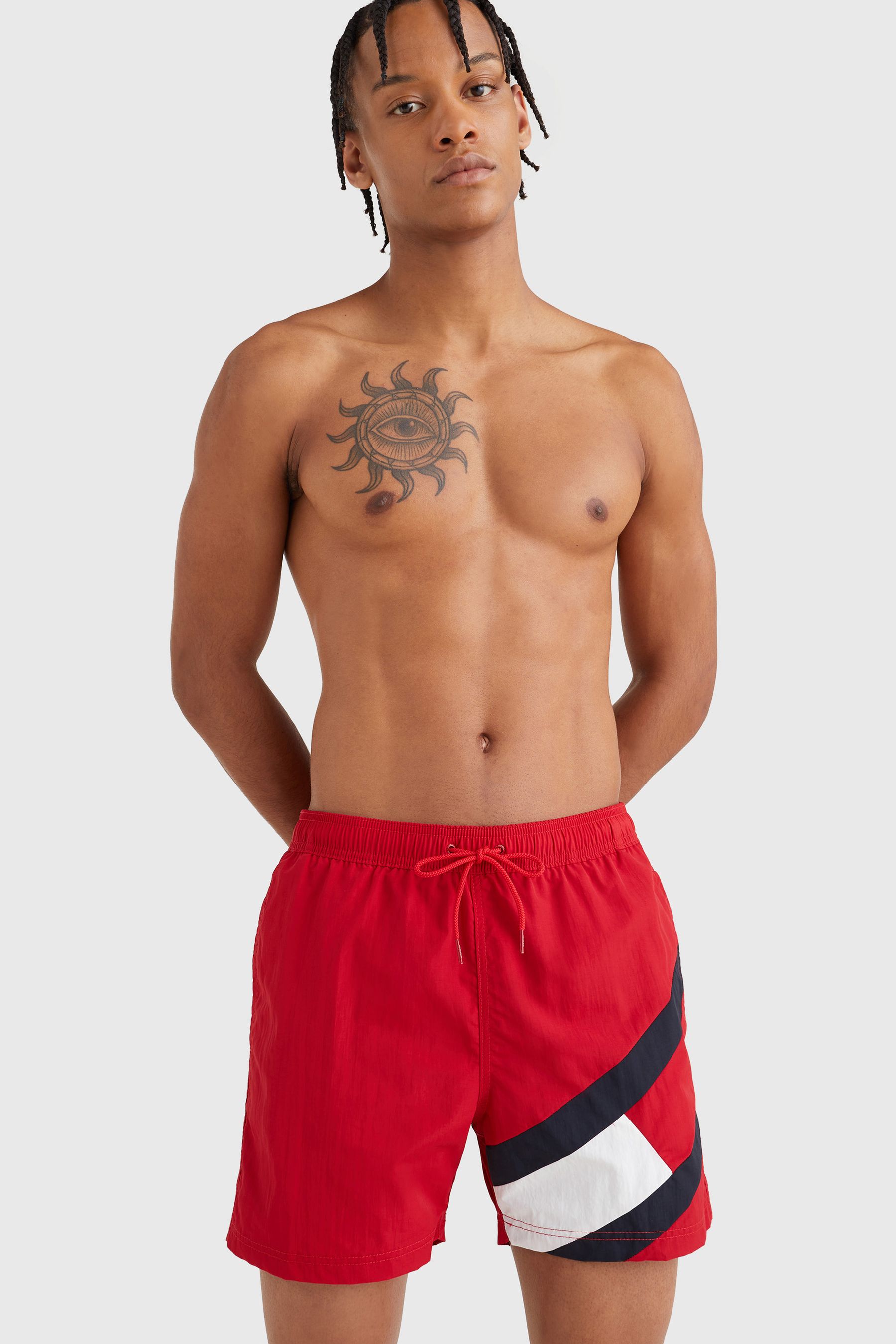 Buy Tommy Hilfiger Mens Black Solid Flag Swim Shorts from the Next