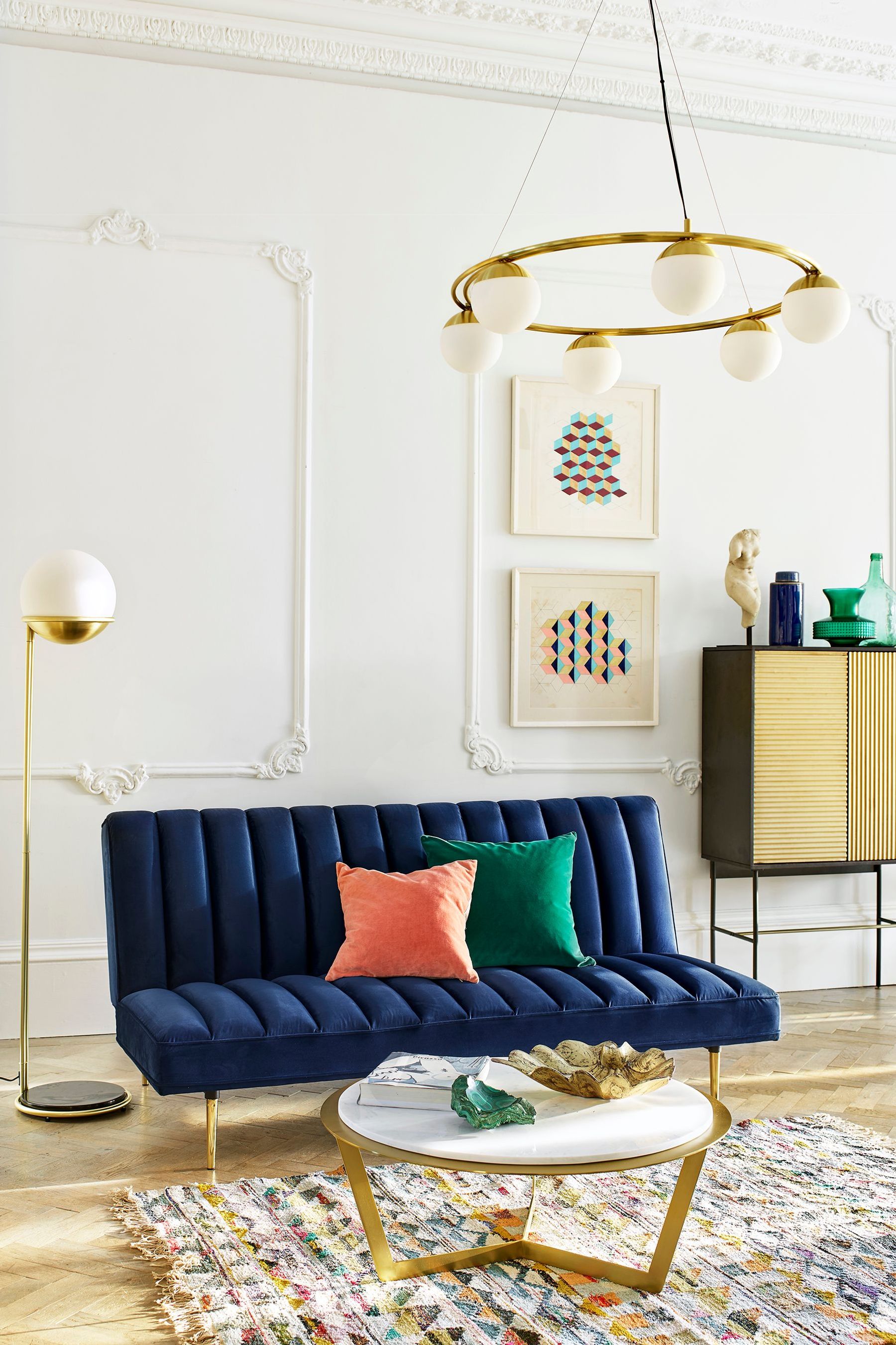 Next navy cheap velvet sofa