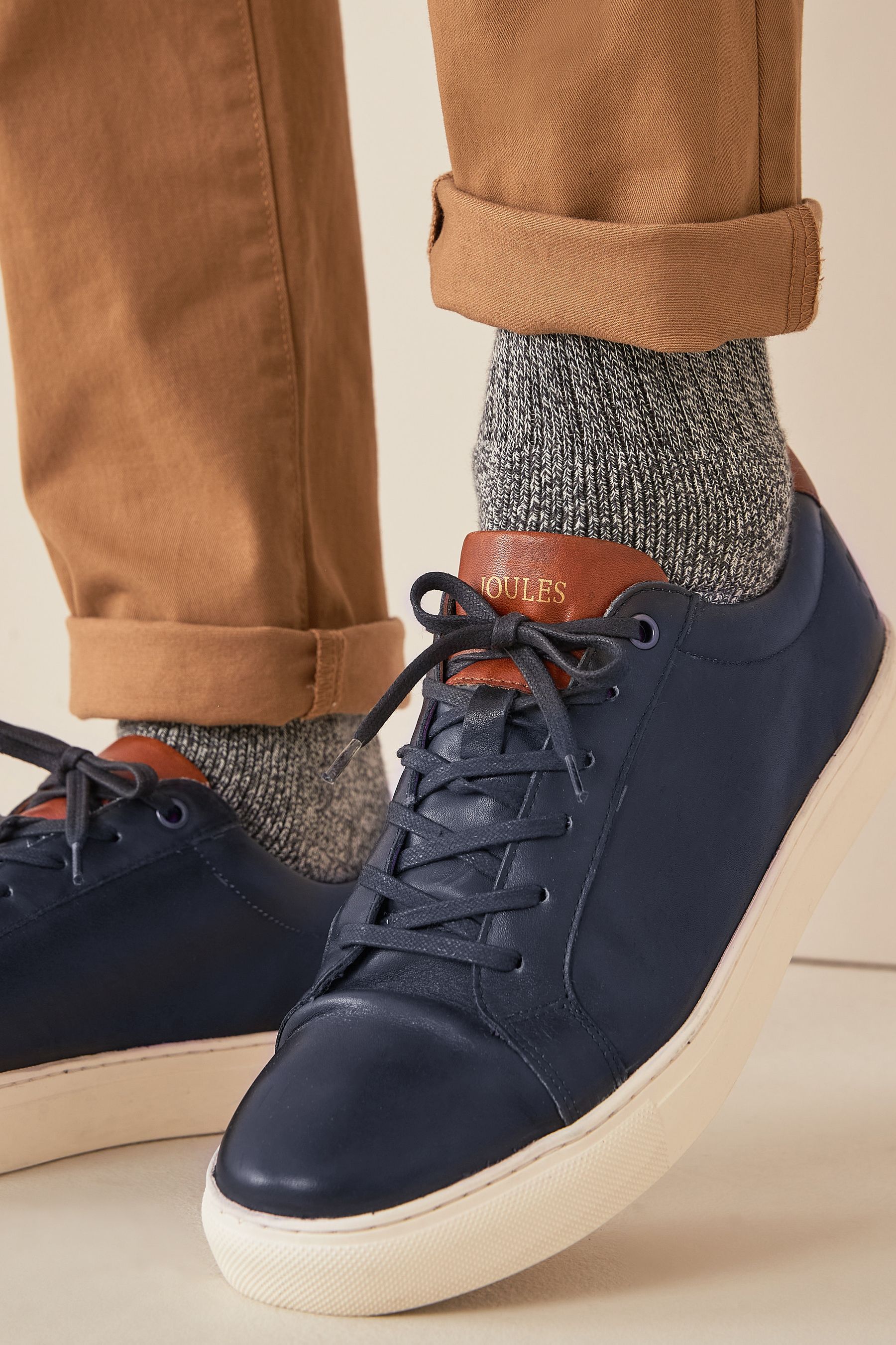 Navy blue leather trainers mens top